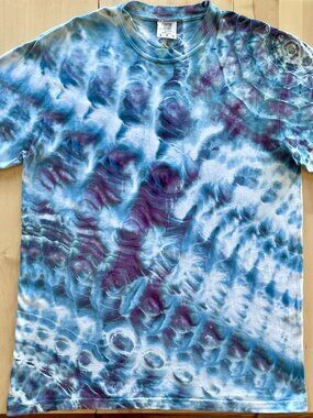 Comfort Colors Unisex Shoulder Mandala Wavy Tie Dye T-Shirt size Large Blue Purp